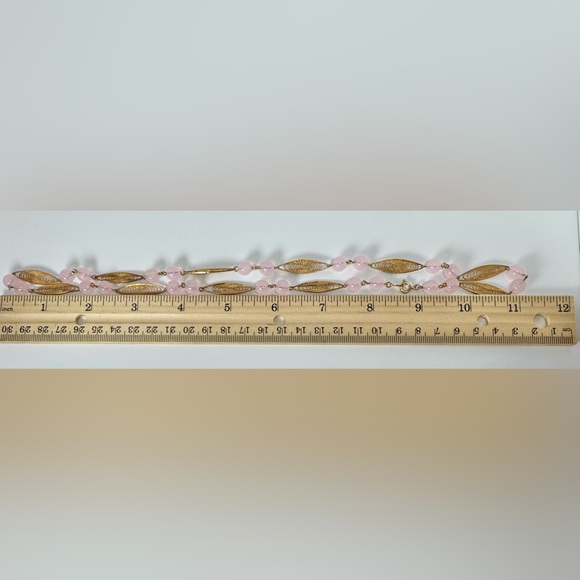 Vintage Trifari Pink Beaded & Gold-tone Trifanium Necklace - Picture 8 of 11